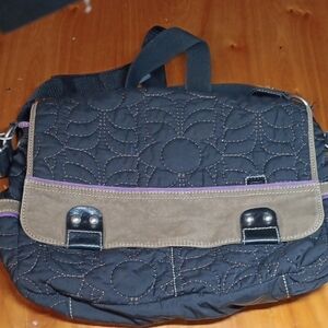 Black and Brown Messenger Bag with Textured Design and Fossil Key-per Bag